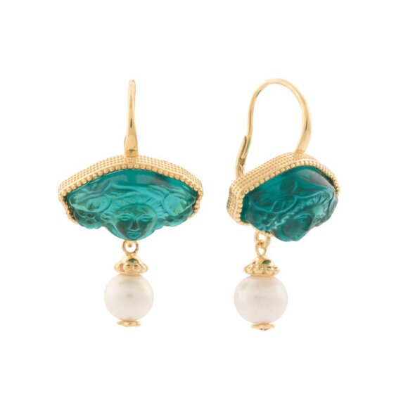 TAGLIAMONTE  Italy 18kt Gold Plated Venetian Glass Pearl Earrings - Picture 1 of 2